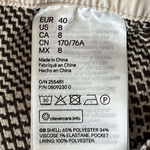 H&M Cream Brown Plaid Wide Leg Elastic Waist Dress Pants Women Size 8 - Picture 7 of 11